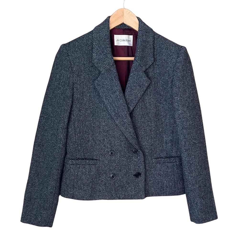 Vintage JH Collectibles Gray Wool Mohair Tweed Double Breasted Blazer